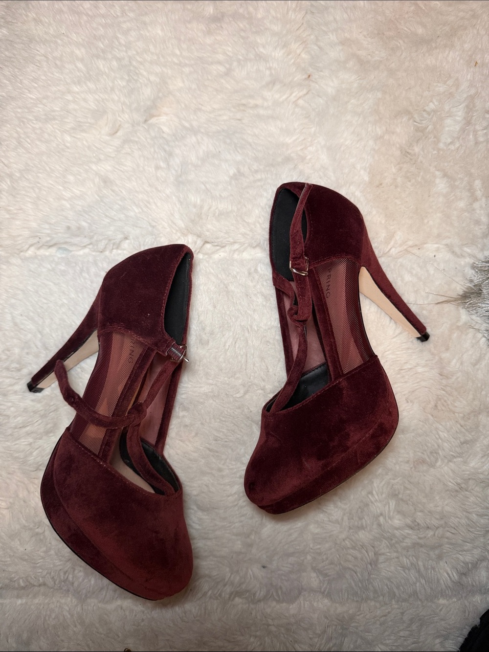 Call It Spring Burgundy Suede Mary Jane Stiletto Heels